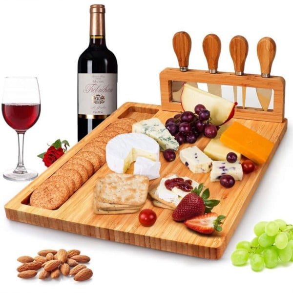 Set servire branzeturi 7 piese, Quasar & Co.®, platou servire cu sosiera si cutite, 36 x 28 cm, bambus - imagine 4