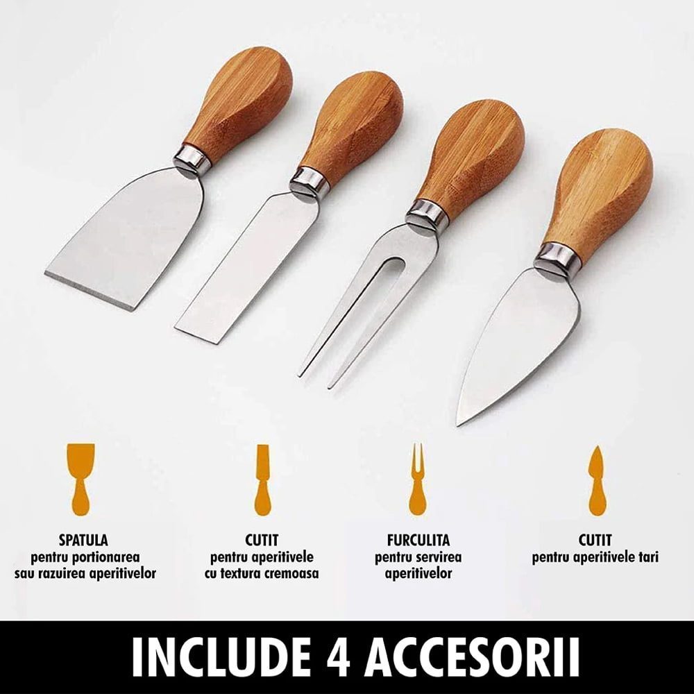 Set servire branzeturi 7 piese, Quasar & Co.®, platou servire cu sosiera si cutite, 36 x 28 cm, bambus 10 Set servire branzeturi 7 piese, Quasar & Co.®, platou servire cu sosiera si cutite, 36 x 28 cm, bambus 10