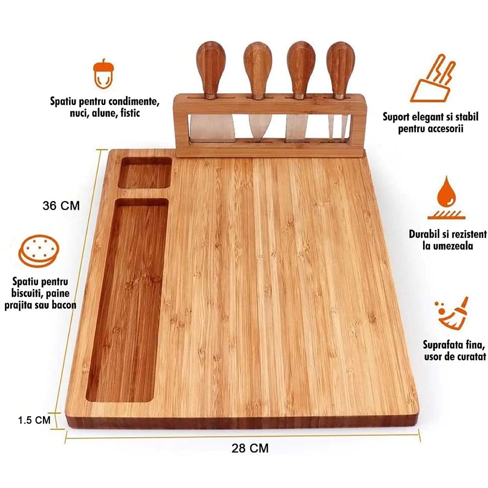 Set servire branzeturi 7 piese, Quasar & Co.®, platou servire cu sosiera si cutite, 36 x 28 cm, bambus 11 Set servire branzeturi 7 piese, Quasar & Co.®, platou servire cu sosiera si cutite, 36 x 28 cm, bambus 11
