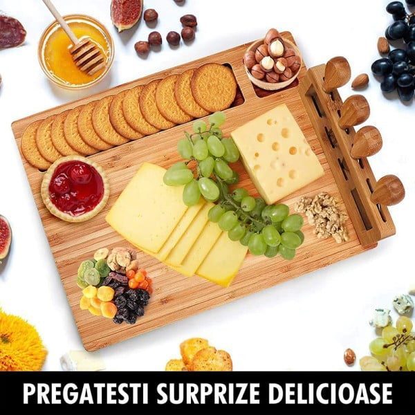 Set servire branzeturi 7 piese, Quasar & Co.®, platou servire cu sosiera si cutite, 36 x 28 cm, bambus - imagine 13