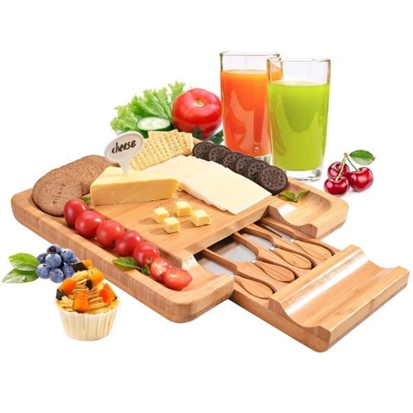 Set servire branzeturi 5 piese, Quasar & Co.®, platou servire cu tava si cutite, 33 x 33 x 4 cm, bambus - imagine 7