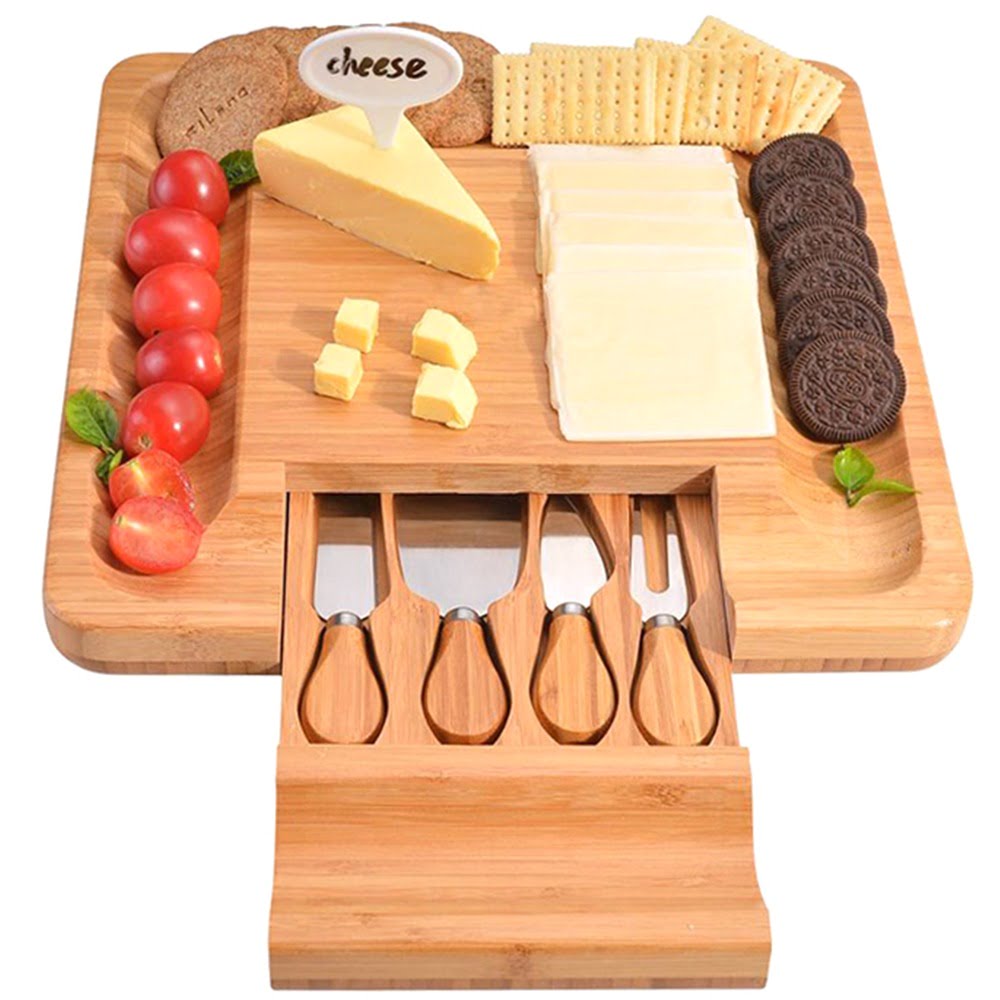Set servire branzeturi 5 piese, Quasar & Co.®, platou servire cu tava si cutite, 33 x 33 x 4 cm, bambus 8