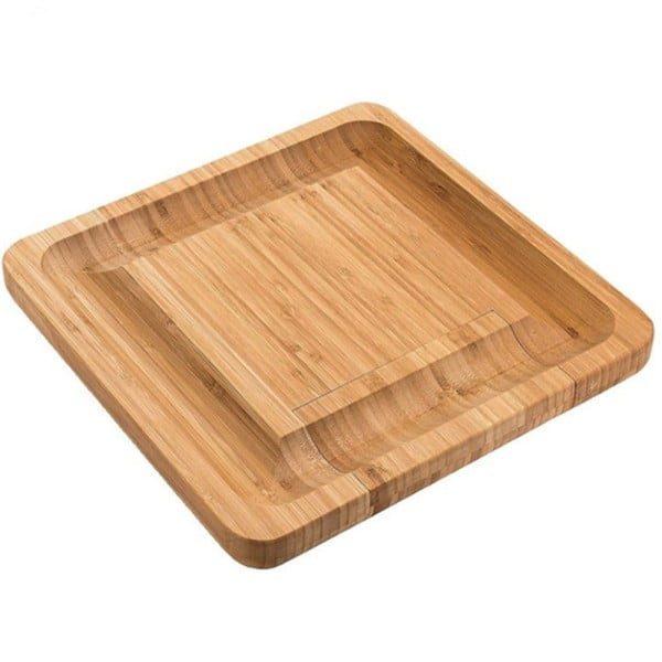 Set servire branzeturi 5 piese, Quasar & Co.®, platou servire cu tava si cutite, 33 x 33 x 4 cm, bambus - imagine 2