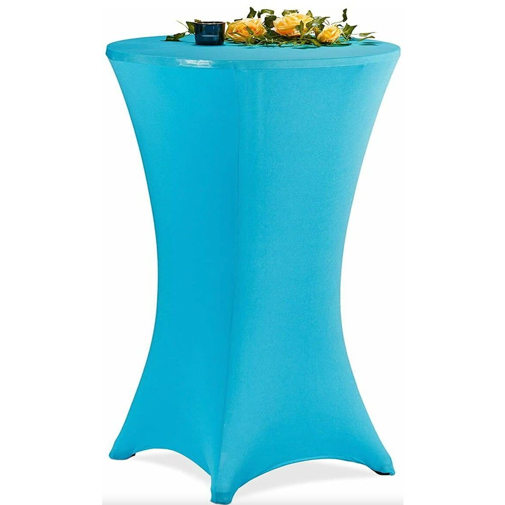 Husa masa evenimente, Relaxdays, husa elastica, rotunda, fata de masa pentru cocktail si catering, d 60-70 cm, h 120 cm, bleu 2