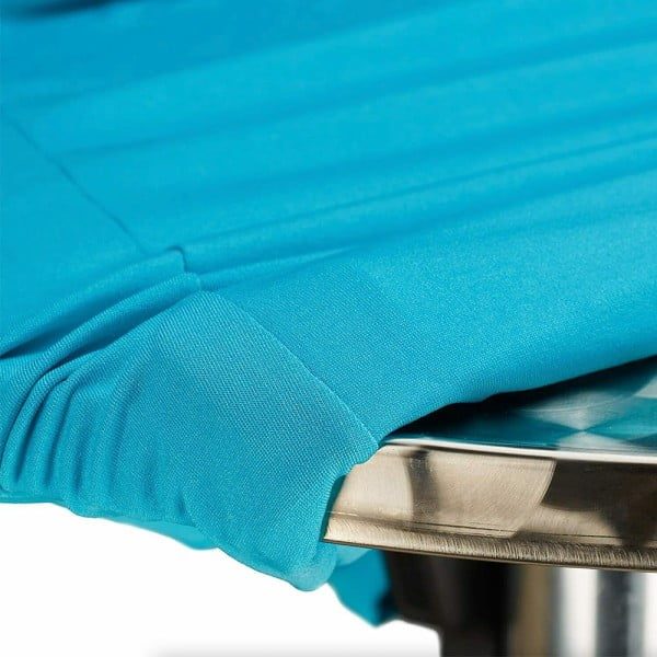 Husa masa evenimente, Relaxdays, husa elastica, rotunda, fata de masa pentru cocktail si catering, d 60-70 cm, h 120 cm, bleu - imagine 5