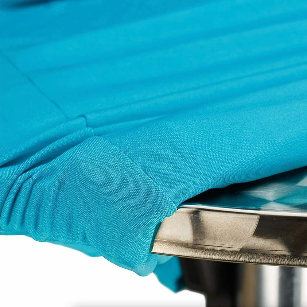Husa masa evenimente, Relaxdays, husa elastica, rotunda, fata de masa pentru cocktail si catering, d 60-70 cm, h 120 cm, bleu 5
