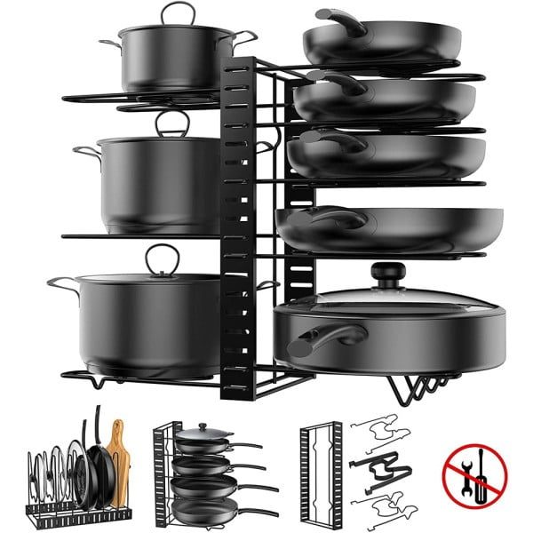 Organizator ajustabil tigai/oale, Quasar & Co., raft metalic depozitare, 3 moduri de utilizare, 54.5 x 42 x 20 cm, negru - imagine 4
