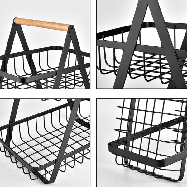 Cos metalic, detasabil, Quasar & Co.®, organizator fructe, legume, 2 niveluri, 32 x 29.9 x 18 cm, negru - imagine 6