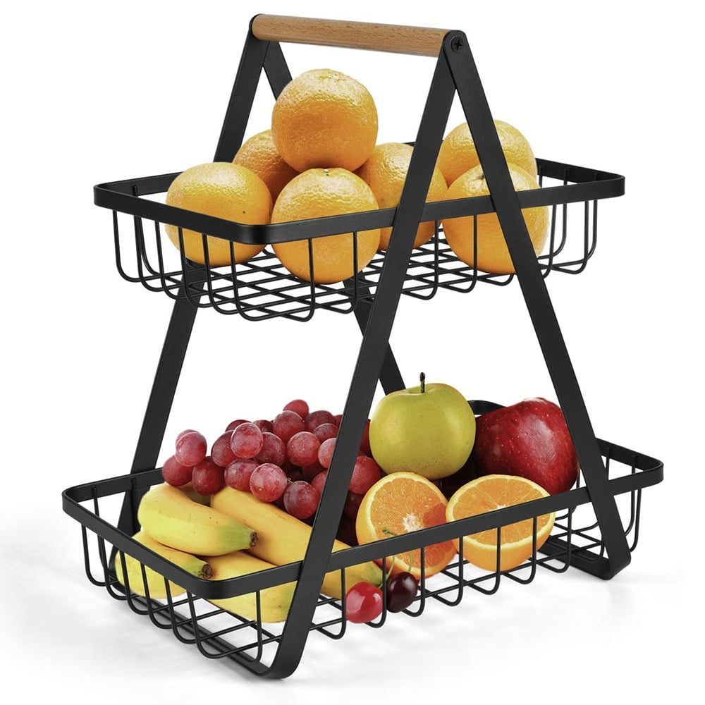 Cos metalic, detasabil, Quasar & Co.®, organizator fructe, legume, 2 niveluri, 32 x 29.9 x 18 cm, negru 2