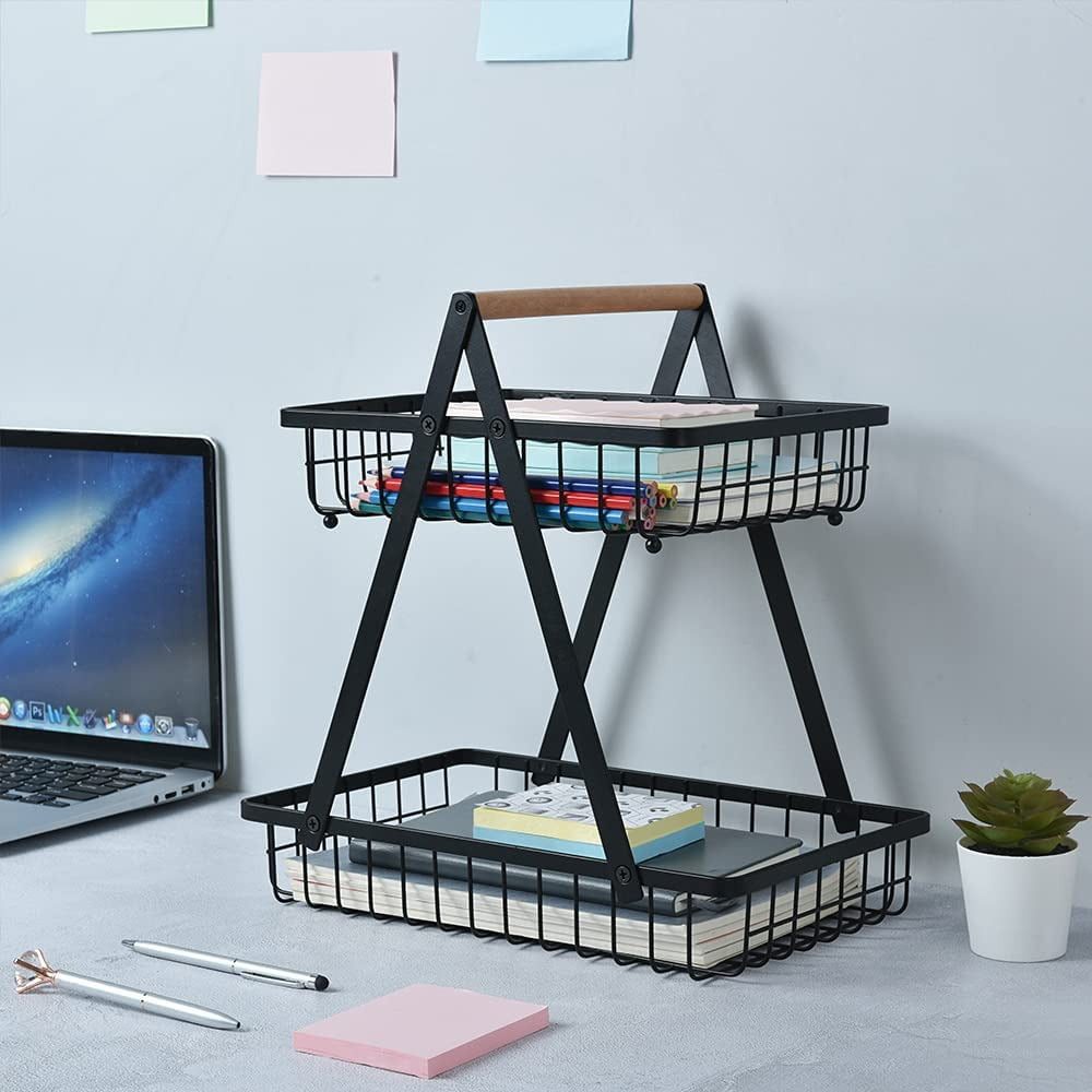 Cos metalic, detasabil, Quasar & Co.®, organizator fructe, legume, 2 niveluri, 32 x 29.9 x 18 cm, negru 4