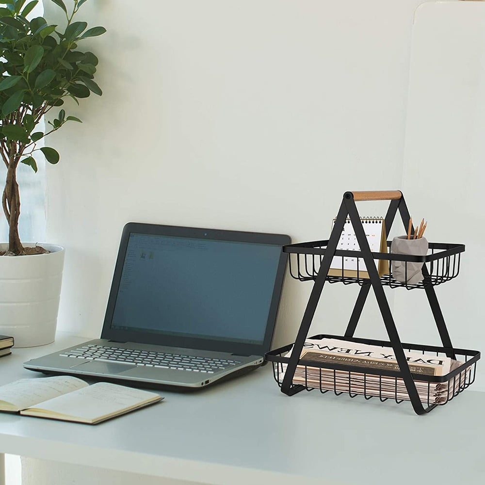 Cos metalic, detasabil, Quasar & Co.®, organizator fructe, legume, 2 niveluri, 32 x 29.9 x 18 cm, negru 5
