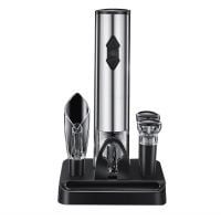 Accesorii pentru vin, Quasar & Co.®, 6 piese, tirbuson electric, dop vacuum, palnie, cutter folie, inox/plastic, negru 10