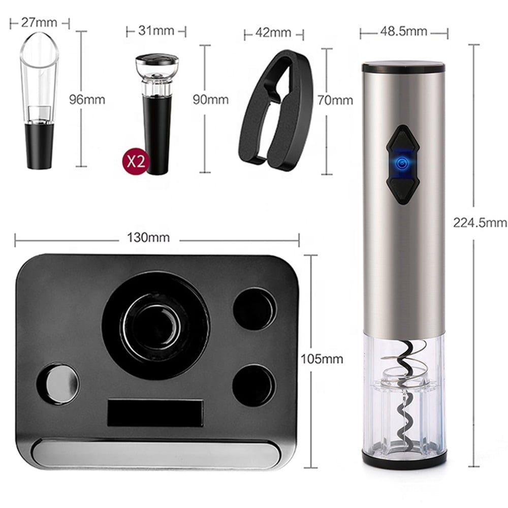 Accesorii pentru vin, Quasar & Co.®, 6 piese, tirbuson electric, dop vacuum, palnie, cutter folie, inox/plastic, negru 9