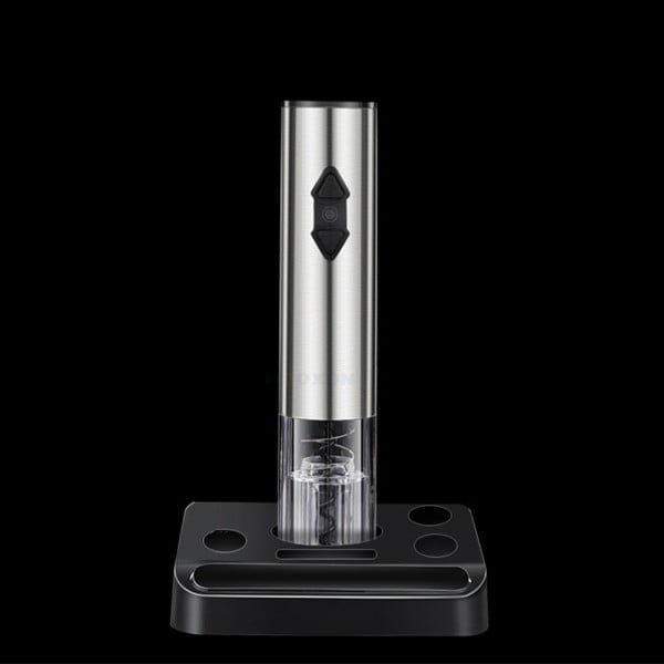 Accesorii pentru vin, Quasar & Co.®, 6 piese, tirbuson electric, dop vacuum, palnie, cutter folie, inox/plastic, negru - imagine 7