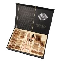 Set 24 tacamuri din inox, Quasar & Co.®, 6 x cutite, 6 x linguri, 6 x furculite, 6 x lingurite, 40 x 25.5 x 5.5 cm, Rose Gold 6