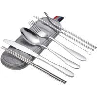 Set tacamuri inox, Quasar & Co.®, pentru birou, calatorii, camping, 7 piese in husa depozitare, 24 x 7 cm, Argintiu 4