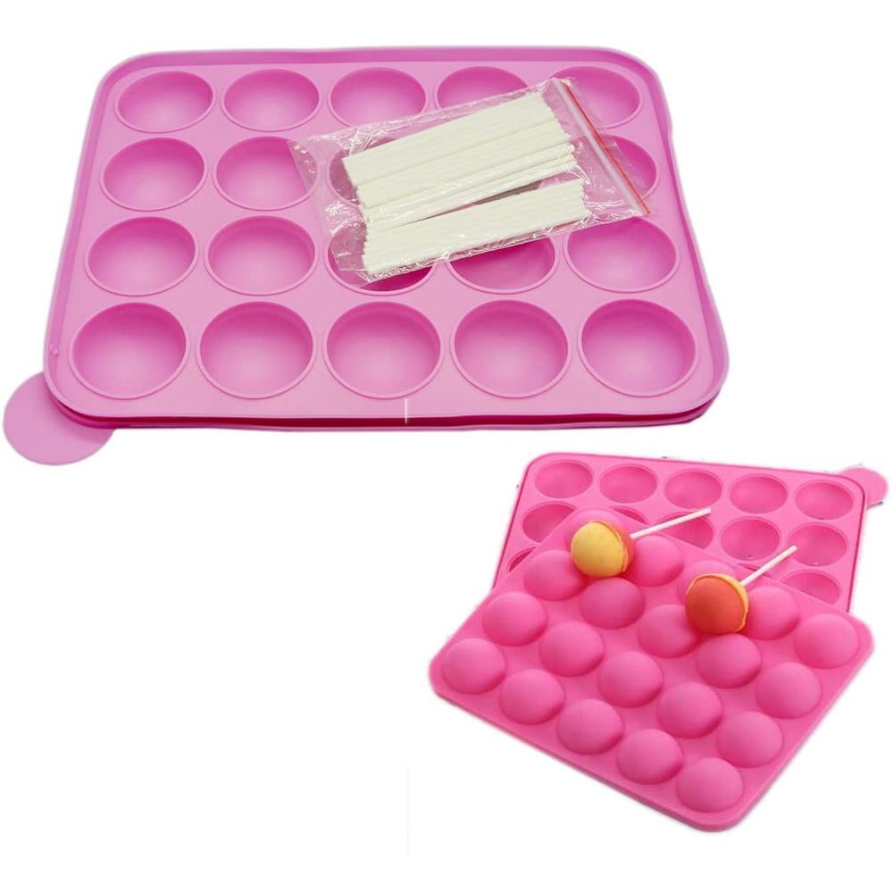 Forma silicon 20 acadele/bomboane pe bat, Quasar & Co.®, 20 betisoare, 23 x 18.5 x 4 cm, roz 4