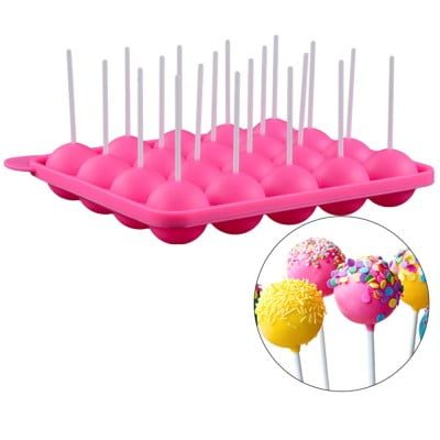 Forma silicon 20 acadele/bomboane pe bat, Quasar & Co.®, 20 betisoare, 23 x 18.5 x 4 cm, roz 8