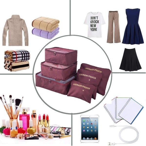 Set 6 huse organizare bagaj, Quasar & Co.®, 6 x organizator valiza/troler, visiniu - imagine 3