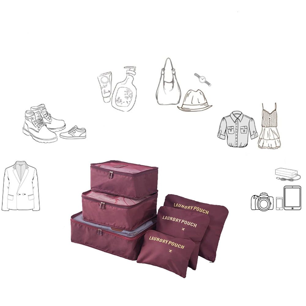 Set 6 huse organizare bagaj, Quasar & Co.®, 6 x organizator valiza/troler, visiniu 4