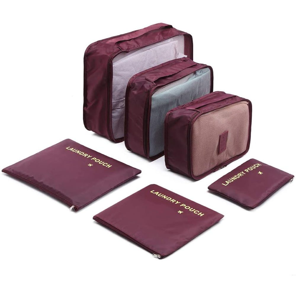 Set 6 huse organizare bagaj, Quasar & Co.®, 6 x organizator valiza/troler, visiniu 2