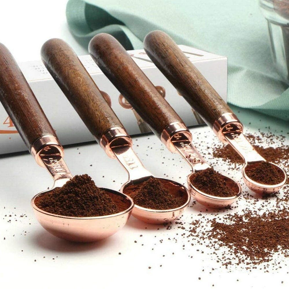 Set 8 cupe metalice masurare Quasar & Co.®, cu manere din lemn, 1,25 ml/2,5 ml/5 ml/15 ml/60 ml/80 ml/125 ml/250 ml, otel inoxidabil, Rose Gold 5