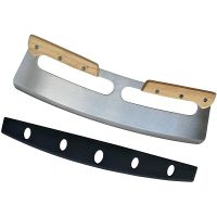 Cutit din inox pentru pizza Quasar & Co.®, cu taietor in V, 2 manere lemn, protectie lama, 35.5 x 10.5 cm, inox/lemn 9