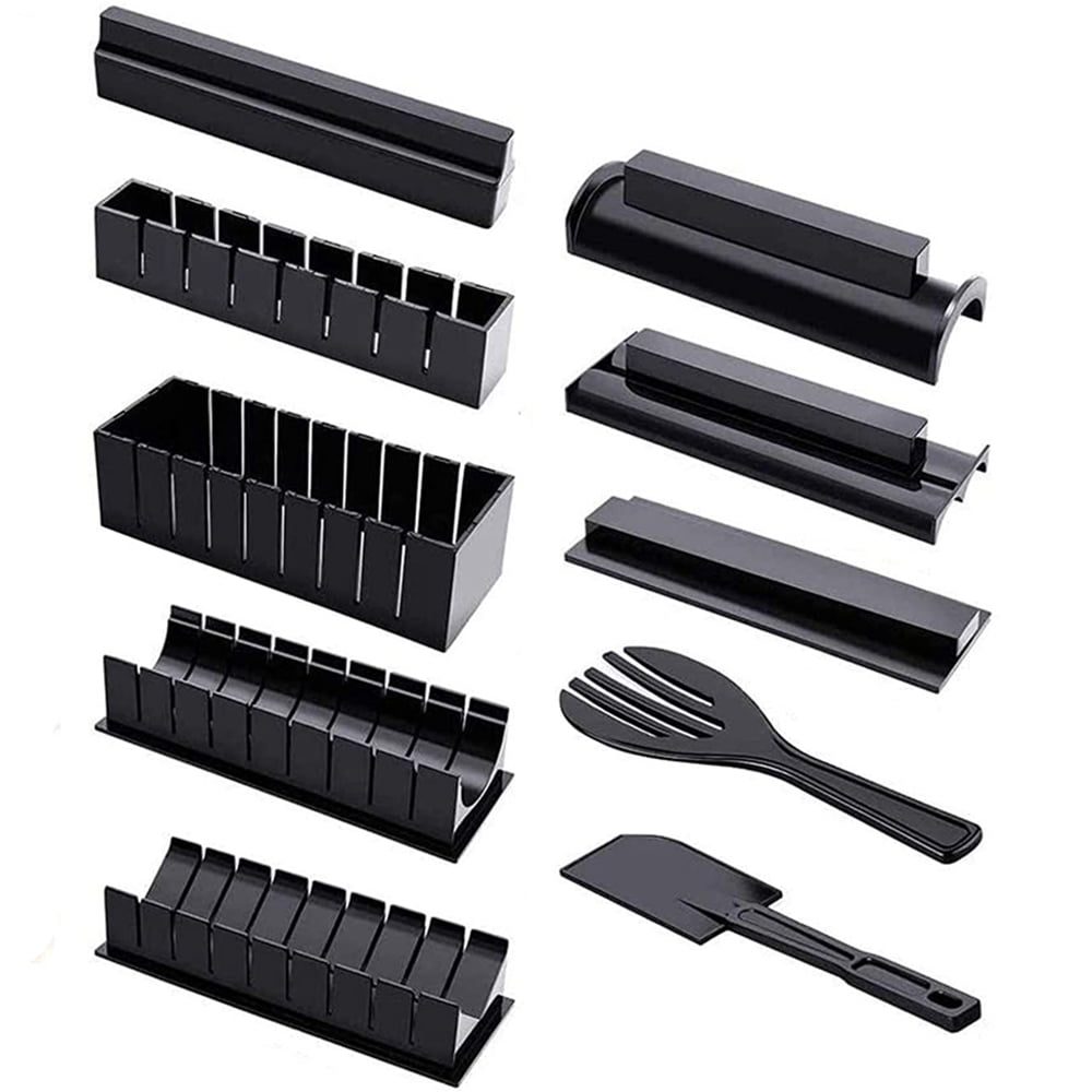 Set preparare sushi, Quasar & Co.®, 2 spatule si 8 forme diferite, plastic, negru 2 Set preparare sushi, Quasar & Co.®, 2 spatule si 8 forme diferite, plastic, negru 2