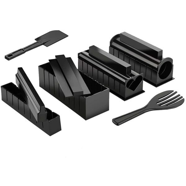 Set preparare sushi, Quasar & Co.®, 2 spatule si 8 forme diferite, plastic, negru - imagine 3