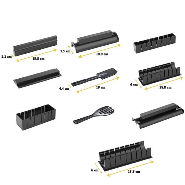 Set preparare sushi, Quasar & Co.®, 2 spatule si 8 forme diferite, plastic, negru - imagine 6