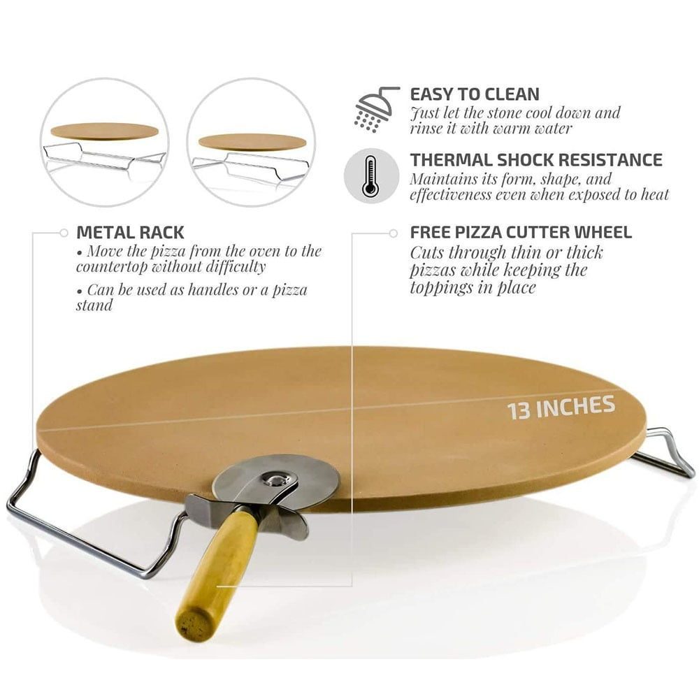Set piatra de pizza din ceramica, cu manere si taietor Quasar & Co.®, piatra/metal/lemn, d 33 cm, crem 4