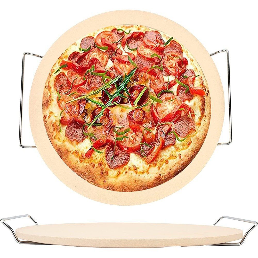 Set piatra de pizza din ceramica, cu manere si taietor Quasar & Co.®, piatra/metal/lemn, d 33 cm, crem 5