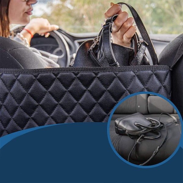 Organizator auto intre scaune, Quasar & Co.®, pentru geanta si accesorii, piele ecologica, 39 x 27 x 10 cm, negru - imagine 4