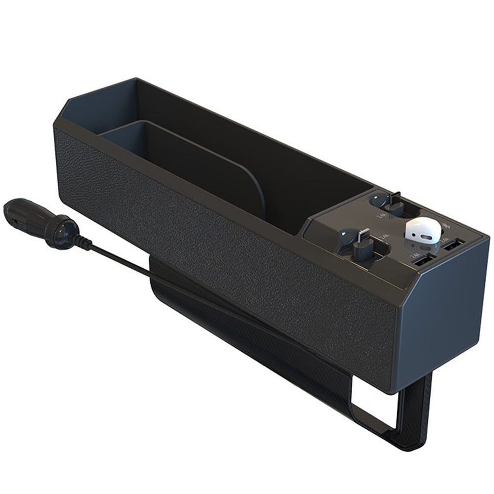 41041025-1 Organizator auto intre scaune, Quasar & Co.®, bluetooth, cablu incarcare IOS, cablu tip C, casca, si 2 USB-uri, ABS, negru