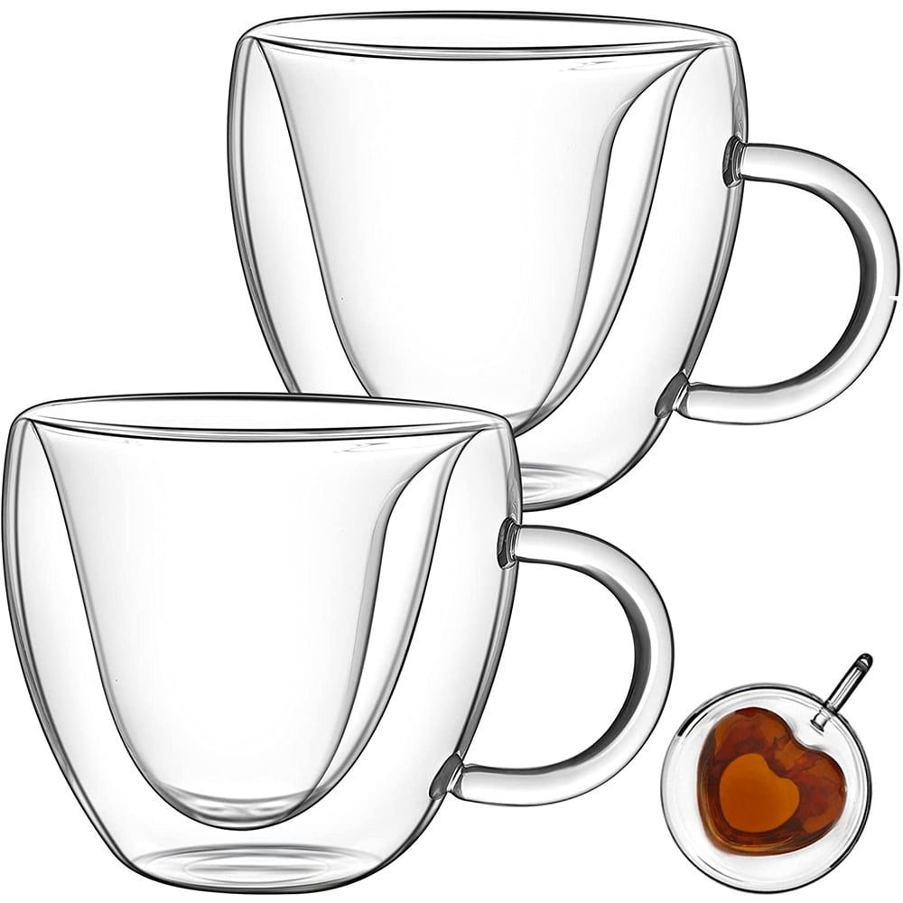 Set 2 cani cu pereti dubli, Quasar & Co.®, 250 ml, interior forma inima, termorezistenta, transparent 4
