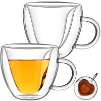 Set 2 cani cu pereti dubli, Quasar & Co.®, 250 ml, interior forma inima, termorezistenta, transparent 13