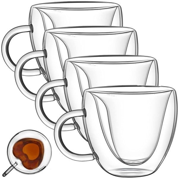 Set 4 cesti cu pereti dubli, Quasar & Co.®, 250 ml, interior forma inima, termorezistenta, transparent - imagine 5