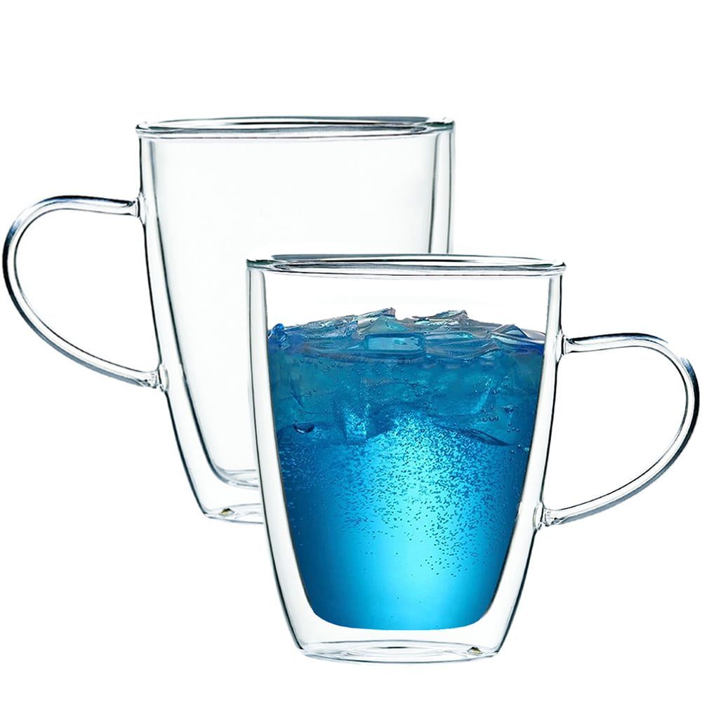 Set 2 cani cu pereti dubli Quasar & Co.®, din sticla termorezistenta, transparent, 350 ml 2
