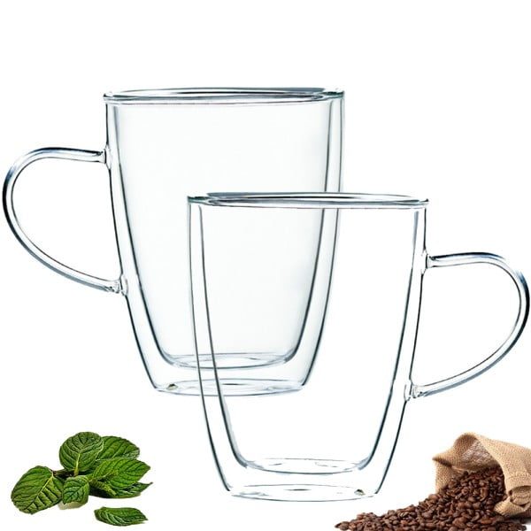 Set 2 cani cu pereti dubli Quasar & Co.®, din sticla termorezistenta, transparent, 350 ml - imagine 4
