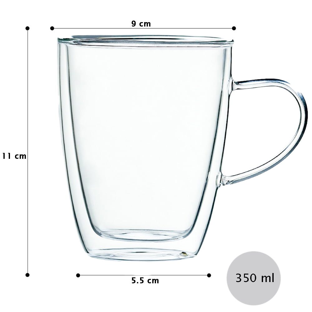 Set 2 cani cu pereti dubli Quasar & Co.®, din sticla termorezistenta, transparent, 350 ml 6