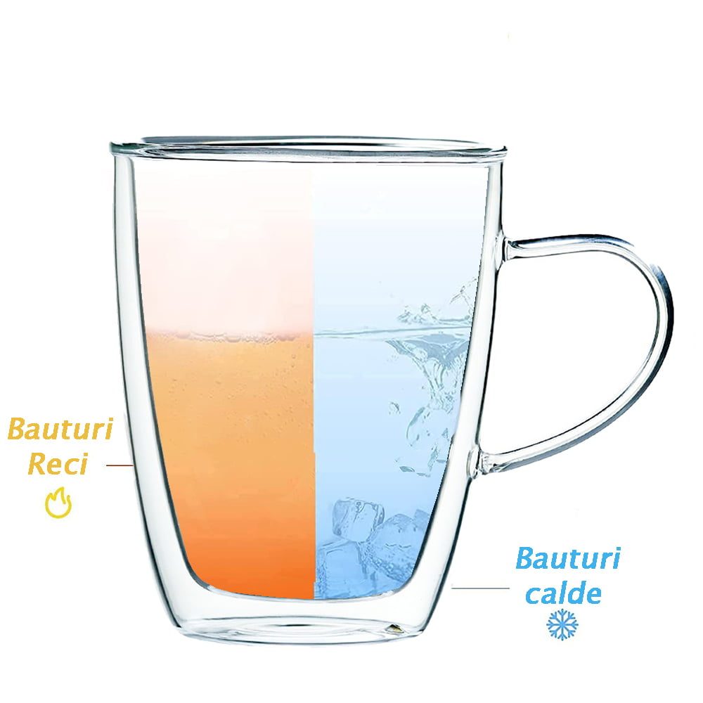 Set 2 cani cu pereti dubli Quasar & Co.®, din sticla termorezistenta, transparent, 350 ml 7