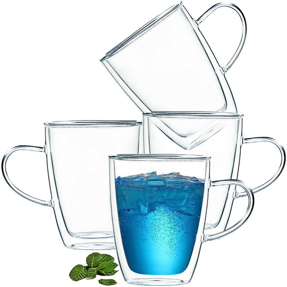 Set 4 cani cu pereti dubli, Quasar & Co.®, 350 ml, termorezistenta, transparent
