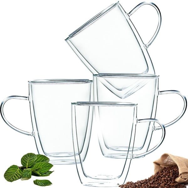 Set 4 cani cu pereti dubli, Quasar & Co.®, 350 ml, termorezistenta, transparent - imagine 3