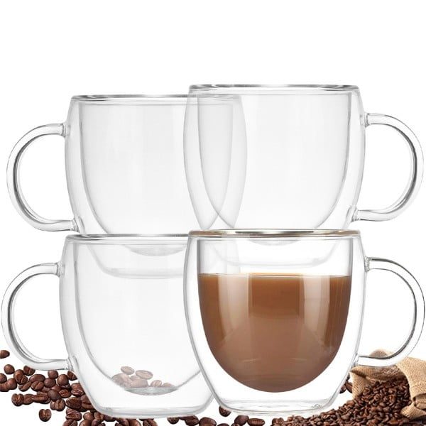 Set 4 cesti cu pereti dubli Quasar & Co.®, 250 ml, termorezistenta, d 8 cm, h 9 cm, transparent - imagine 3