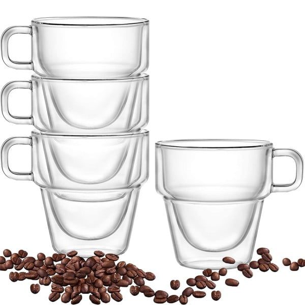 Set 4 cesti cu pereti dubli Quasar & Co.® suprapozabile, sticla termorezistenta, transparente, 250 ml - imagine 4