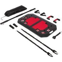 Set compact fitness, Crivit,12 piese, echipament portabil, cu placa aderenta, manere buretate si cabluri tensionare, bara reglabila, cuier usa, geanta accesorii, 86 x 50,5 x 3 cm, negru-rosu 12