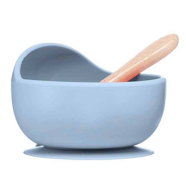 Set bavetica, bol si lingurita copii Quasar & Co.®, set hranire bebelusi, bleu prafuit - imagine 3