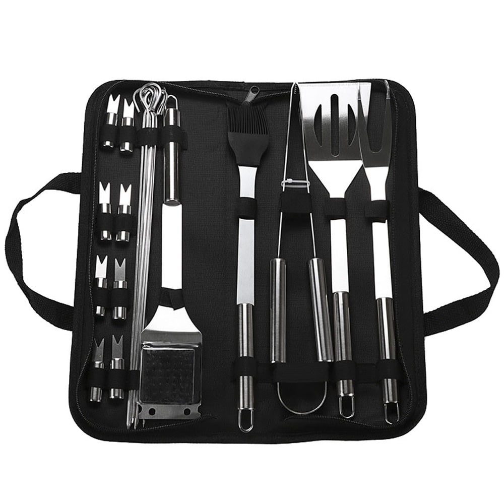Set 20 ustensile gratar Quasar & Co., geanta depozitare, otel inoxidabil, 35 cm, argintiu 2
