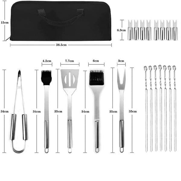 Set 20 ustensile gratar Quasar & Co., geanta depozitare, otel inoxidabil, 35 cm, argintiu - imagine 4