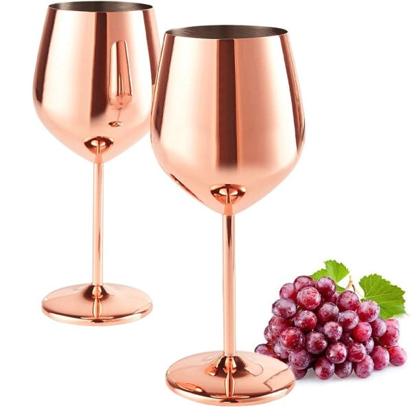 Set 2 pahare vin Quasar & Co.®, 500 ml, otel inoxidabil, h 21 cm, rose gold Pahare sticla 2024-05-02